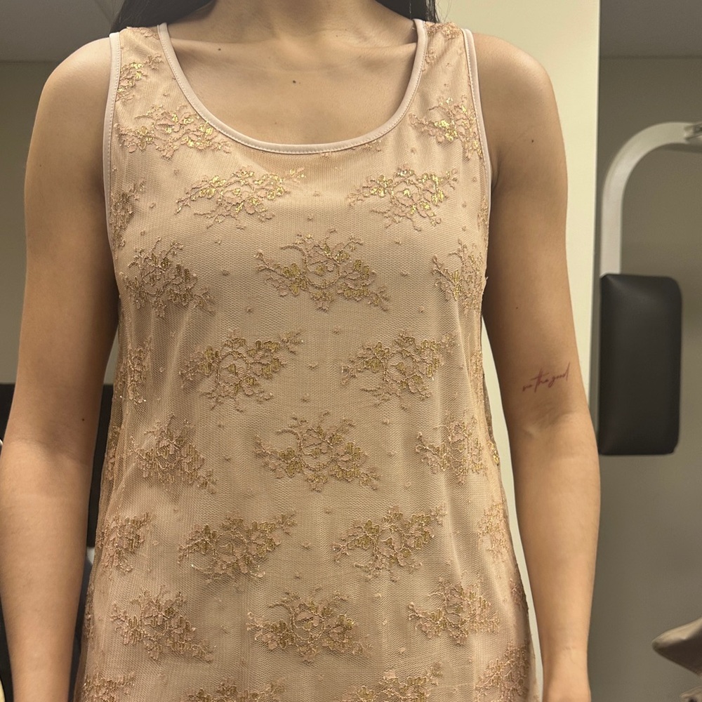 Sleeveless Embellished Nudelight pink Lace Tank